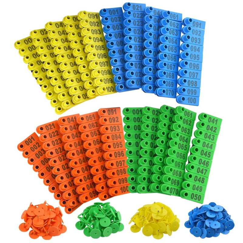 WMYCONGCONG 400 PCS 1-100 Plastic Livestock Ear Tag Animal Tag for Goat Sheep Pig, Blue Yellow Orange Green - Image 1